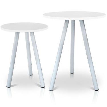 Imagem de Mesa de Canto Lateral Atlanta Tripé Redonda Tampo em MDF Branca e Bran