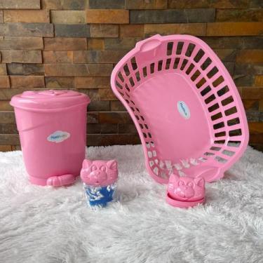 Imagem de Cesto de Roupa Telado 25 Litros quarto com saboneteira e lixeira bascu