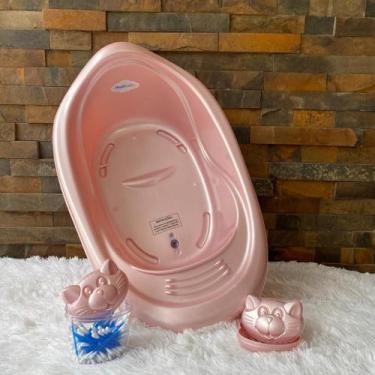 Imagem de Banheira de  Bebe com Saboneteira e Porta Cotonete Porta ou Algodão ba