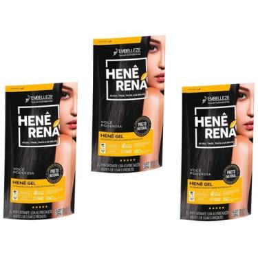 Imagem de Hene em Gel Rená Preto Natural (Preto Medio) 03x180gr Alisa, tinge e D