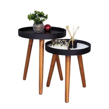 Imagem de Mesa Lateral Apoio Kit Canto Conjunto Retro Pequena Rustico Ambiente R