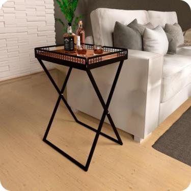 Imagem de Mesa de Canto Para Sala Dobrável Com Bandeja Preto Fosco - MetalCromo