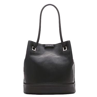 Imagem de Calvin Klein Bolsa feminina cinza – Norte/Sul, couro vegano, 2 bolsos, Preto/prata, One Size