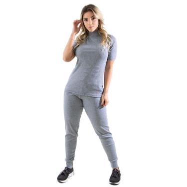 Imagem de Conjunto Gola Alta Canelado Cinza - DILUXO, P, Cinza, Feminino