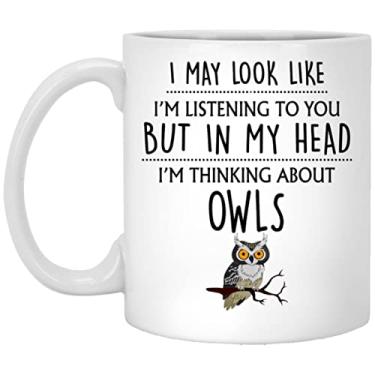 Imagem de Q.PaddyShops Presente de coruja, caneca de coruja, presentes engraçados de coruja, presentes de coruja fofa para mulheres, ela, homens, ele, meninas, amigos, amante de coruja, senhora louca, pensando