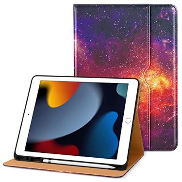 Imagem de DTTO Capa para iPad 9ª/8ª/7ª geração de 10,2 polegadas 2021/2020/2019, capa fólio de couro premium com suporte para Apple Pencil - despertar/hibernar automaticamente e vários ângulos de visualização,