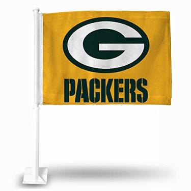 Imagem de Rico Industries Bandeira de carro NFL Green Bay Packers amarela dupla face - 40,64 cm x 48,26 cm - haste forte que prende no carro/caminhão/automóvel