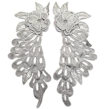 Imagem de Lmlliang 1 par de apliques de renda de flores bordadas cinza para costurar, artesanato, vestido de casamento, acessórios de roupas 12 x 12 cm