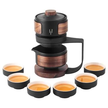 Imagem de Conjuntos de chá Kung Fu Conjunto de chá de cerâmica gongfu chinês giratório semiautomático Kung Fu conjunto de xícaras de chá de porcelana conjunto de 6 xícaras de bule de chá de gong fu conjunto de