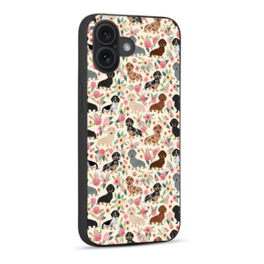 Imagem de HUIYUEKUAI Capa compatível com iPhone 16 Plus, cão fofo engraçado dachshunds cão floral iPhone capa proteção à prova de choque TPU capa para homens e mulheres