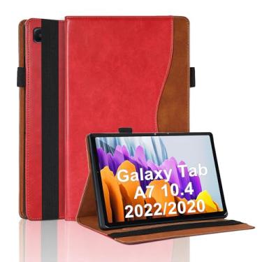 Imagem de Capa para Samsung Galaxy Tab A7 10,4 polegadas 2022/2020 (modelo SM-T500/503/505/507 Bussiness Premium Slim PU Leather Stand Folding Folio Cover com compartimento para cartão e caneta - vermelho