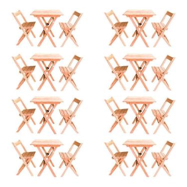 Imagem de Kit 8 Conjuntos Mesa Dobrável Para Bar E Restaurante 60x60cm Com 2 Cadeiras Em Madeira Maciça - Cru - Bege