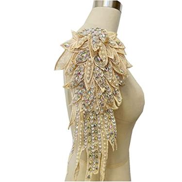 Imagem de Zbroh Aplique feito à mão com strass de 18 cores costurados à mão em renda pérola apliques de acabamento para acessórios de roupas sociais (amarelo claro)