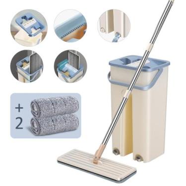 Imagem de Esfregão mop flat e Balde limpeza fácil sem mãos Multiuso eficiente du