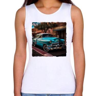 Imagem de Regata Feminina Carro clássico azul - Foca na Moda, Branco, GGG