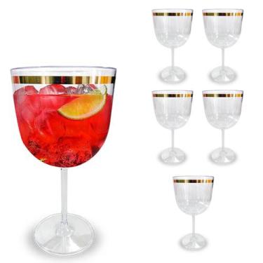 Imagem de 6 Unid Taça Borda Dourada Vinho Água Licor Gin 600ml - LSC