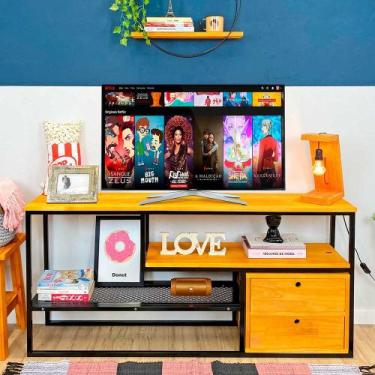 Imagem de Rack de TV Style Industrial de Ferro e Madeira 1 Nicho Dual de Madeira