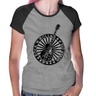 Imagem de Baby Look Raglan Rock n Roll Never Die Guitarra - Foca na Moda, Cinza,