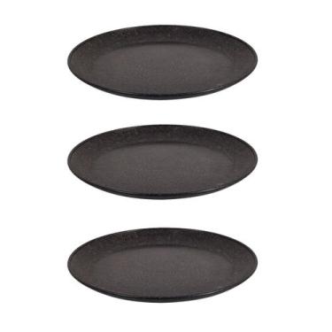 Imagem de 3 UN Prato Refeição Sustentável Redondo Durável 24cm Preto - EVO