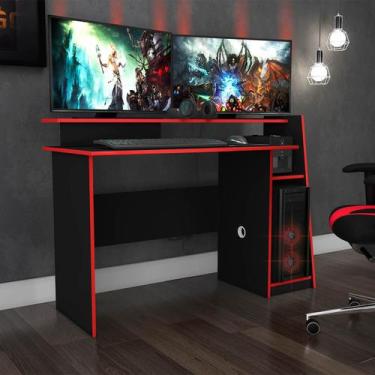 Imagem de Mesa Escrivaninha Gamer 130 Cm para PC Evolution Preto Vermelho Movelb
