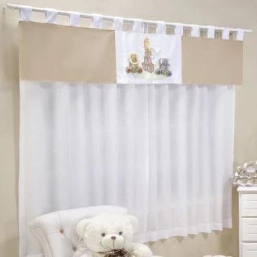 Imagem de Cortina Para Quarto de Bebê Dadinhos Bege 03 Peças - Coleção Encanto -