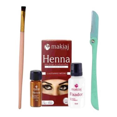 Imagem de Kit designer sobrancelha profissional henna makiaj com navalha pelos +