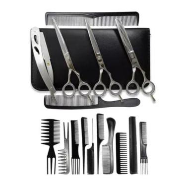 Imagem de Kit 3 Tesoura Inox Fio Laser Fio Navalha Desfiadeira Navalha + 10 Pent