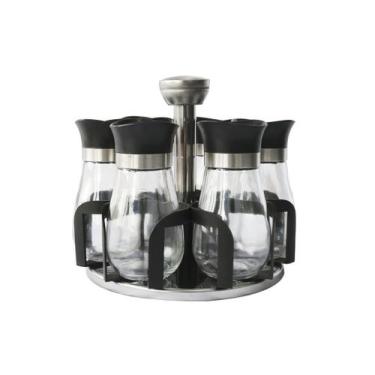 Imagem de Porta tempero com suporte giratório de inox e plástico 7pçs - Top Rio