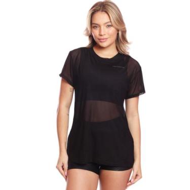 Imagem de Blusa Manga Curta Tule Transparente Treino Academia Fitness - Brás e C