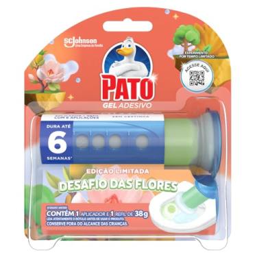 Imagem de Pato Desodorizador Sanitário Gel Adesivo Desafio das Flores, Limpeza Banheiro, Com Aplicador, 6 Discos