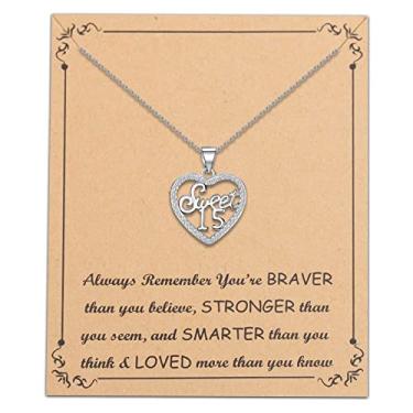 Imagem de FUSTMW Sweet 15 Gifts Colar de aniversário de 15 anos, presente de aniversário de 15 anos, joias inspiradoras, Aço inoxidável, nagem