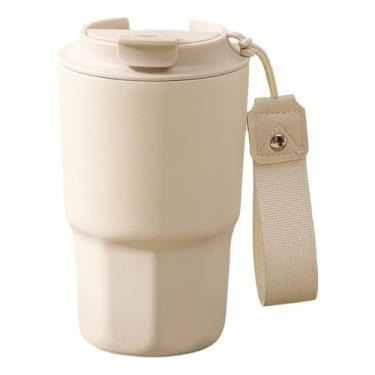 Imagem de Caneca de café portátil de aço inoxidável 316 de 480 ml, copo isolado de parede dupla, design à prova de vazamento, fundo antiderrapante, livre de BPA, boca larga para facilitar a limpeza (branca)