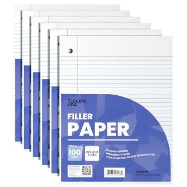 Imagem de E-CLIPS USA Papel de Caderno, Papel de Folha Solta Pautado Universitário, 26,7 cm x 20,32 cm, 100 Folhas, 60 gsm (Pacote com 6)