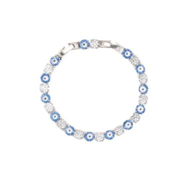 Imagem de NUZUJX Pulseira de corrente de mão, pulseiras de olho turco, joias turcas, luchky, pulseiras de corrente de olho azul, 6.69inch, Cobre, Pedra preciosa de zircônia