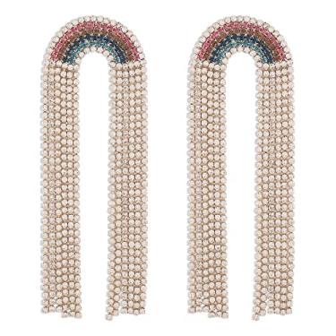 Imagem de Xerling Lindos brincos de franjas de strass arco-íris para mulheres e meninas, Zinco, Strass