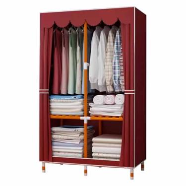 Imagem de Guarda-roupa Armário de guarda-roupa de cor sólida moderno simples oxford pano guarda-roupa de madeira maciça reforçado reforçado casa quarto montagem armazenamento armário