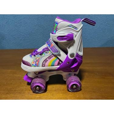 Imagem de Patins Quad Regulável Arco-Íris, Sistema Botão Push, Rodas 60mm, Interior em Vinil (Arco-Iris Roxo, M - 33-36)