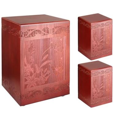 Imagem de Urna de cremação de madeira para seres humanos, caixa decorativa gravada à mão de madeira, urnas funerárias para adulto, masculino, feminino, enterro ou lembrança memorial, urnas para cinzas, homens e
