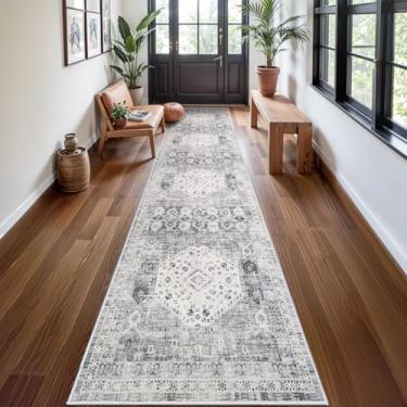 Imagem de RUUGME Tapete passadeira lavável, 91 cm x 4,26 m – Tapete vintage, envelhecido, antiderrapante, resistente a manchas para decoração de cozinha, quarto, lavanderia, sala de estar, cinza