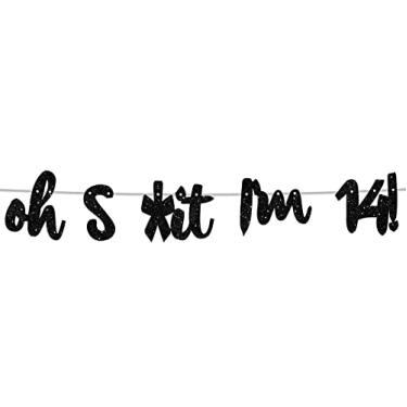Imagem de Oh I'm 14! Banner Backdrop Glitter Black Hallo Fourteen Cheers to 14 Years Old Theme Decor for Boy Girl Happy 14th Birthday Party Photo Studio Prop Flag Decoration Favors Supplies