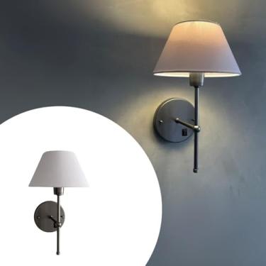 Imagem de Arandela De Parede Colonial Em Aluminio Com Interruptor Cupula Tecido Algodao Soquete E27 Bivolt (Chumbo Cup Branco)
