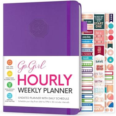 Imagem de GoGirl Agenda semanal – Planejador de trabalho e vida a hora com horários – Organizador de agenda vertical para produtividade diária, A5 (roxo)