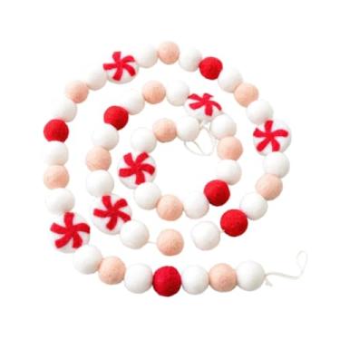 Imagem de Gralara Guirlanda de Natal com cordas de pompom Guirlanda de bolas vermelhas e brancas Guirlanda de pompom Decoração de Natal para restaurante Festival de