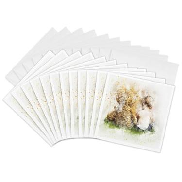 Imagem de 3dRose Cartões comemorativos - Imagem de menino pequeno e urso de pelúcia gigante sentar juntos - 15,24 x 15,24 cm, conjunto de 12 (gc_279882_2)