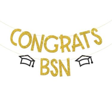 Imagem de Congrats BSN Banner, Gold Glitter, Congrats Nurse RN Bunting Banner, Enfermeira RN, Graduação em Enfermagem, Enfermagem, Materiais de Decoração de Festa de Formatura