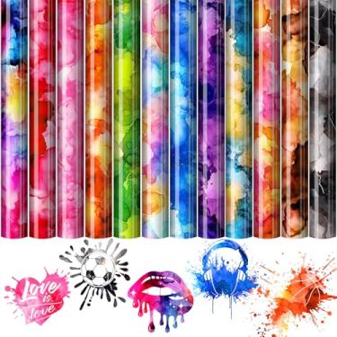 Imagem de Souarts Pacote de Vinil de Transferência de Calor com Padrão de Aquarela Htv, 12 Folhas, Padrão de Tinta Camuflada, Vinil de Passar A Ferro, Impressão Tie-Dye Pu Htv para Camisetas (12 Aquarela Htv)