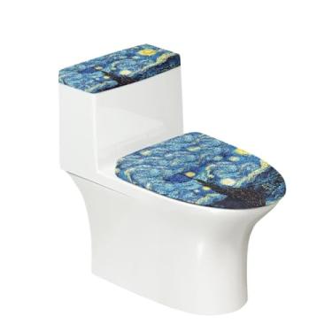 Imagem de Oamsistay Van Gogh Tampa de vaso sanitário noite estrelada e tampa de assento de vaso sanitário com tampas de vaso sanitário fundo elástico conjunto de 2 peças capas de vaso sanitário ajuste universal