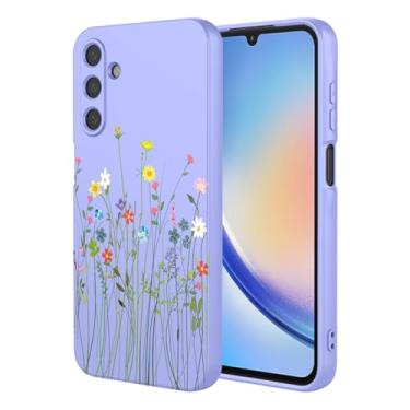 Imagem de HTXWXJC Capa de telefone para Galaxy A34, Samsung A34 SM-A346E SM-A346B Capa à prova de choque flexível bumper TPU capa macia com padrão de flores para Samsung Galaxy A34 flor roxa