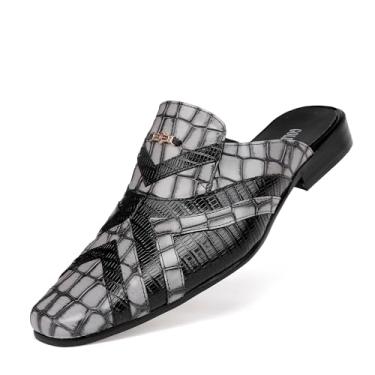 Imagem de GOLDEN COXES FAMILY Sandálias masculinas casuais, mocassinas, mocassinas, de couro, com fivela, formal, festa, frente única, sandálias masculinas, Cinza, 39