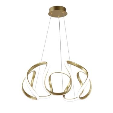 Imagem de Luminaria Lustre Pendente Stilo Led 84W 58cm Dourado Bivolt 3 em 1 Sala de Estar (Dourado)